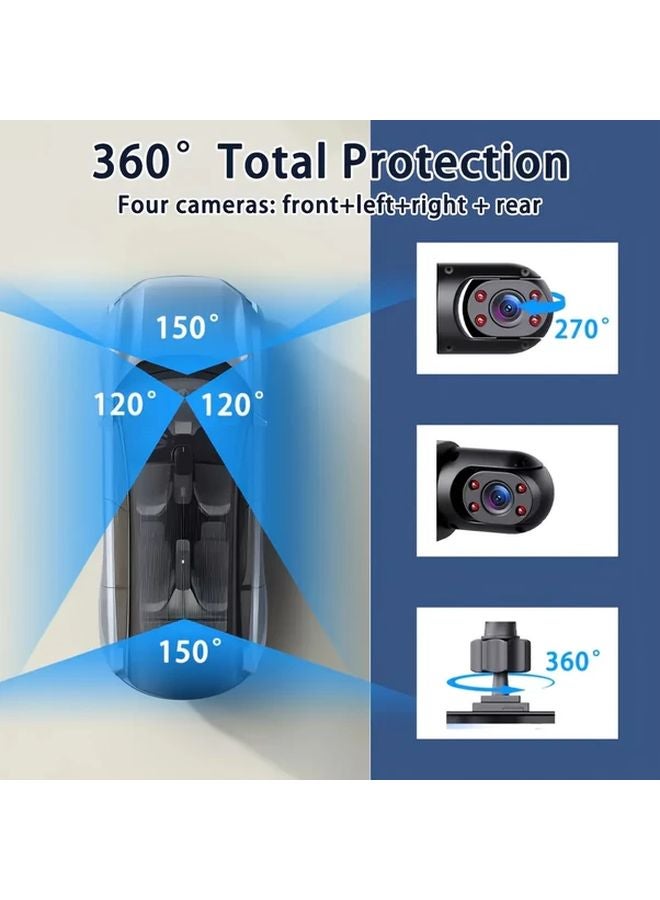 Y110A كاميرا داش للسيارة 360 درجة 4 قنوات أمامية 1080P خلفية يسار يمين 720P بطاقة 64 جيجابايت - Image 2